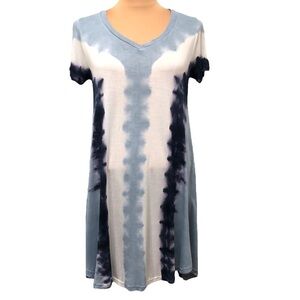 NWT Boho Daze Blue Tie Short Sleeve Dye T-Shirt Dress Size Small